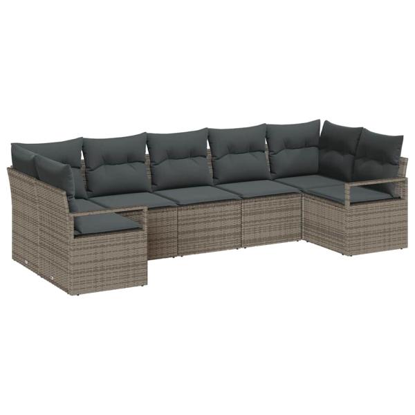7-teilige Garten Sofa Set mit Kissen Grau Poly Rattan, 2-Sitzer Garten Sofa mit Stauraum & Kissen Grau Poly Rattan