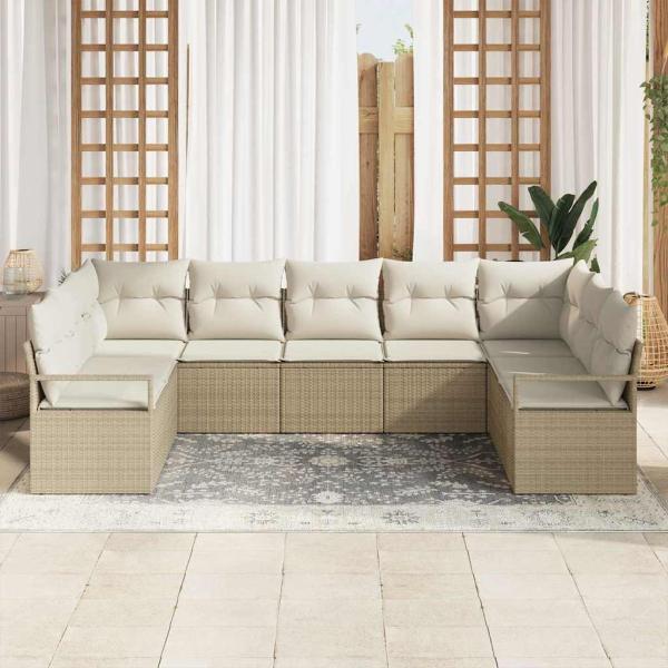 ARDEBO.de - 7-teiliges Garten Sofa Set mit Kissen Beige Poly Rattan, 2-Sitzer Garten Sofa mit Stauraum & Kissen Beige Poly Rattan