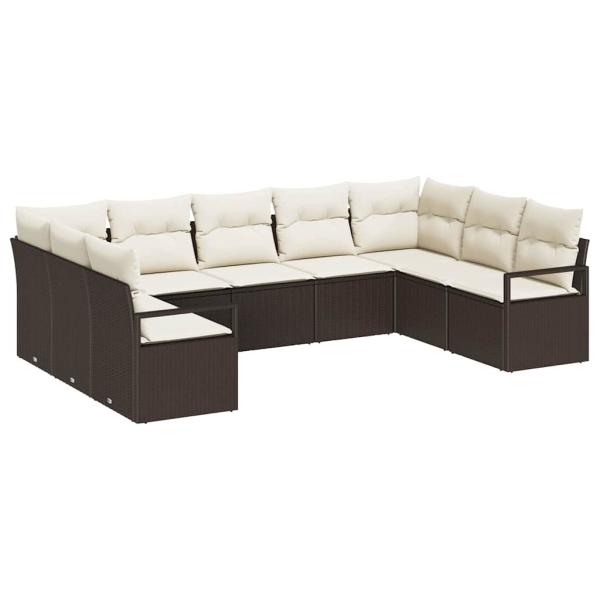 9-teiliges Garten Sofa Set mit Kissen Braun Poly Rattan, 2-Sitzer Garten Sofa mit Stauraum & Kissen Braun Poly Rattan