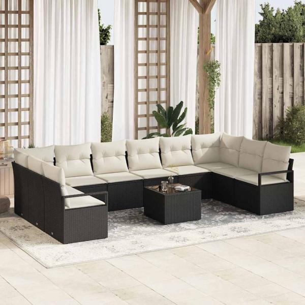 ARDEBO.de - 10-teiliges Garten Sofa Set mit Kissen braun Poly Rattan, 2-Sitzer Garten Sofa mit Stauraum & Kissen schwarz Poly Rattan