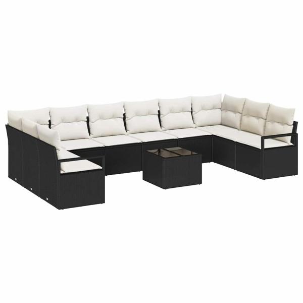 10-teiliges Garten Sofa Set mit Kissen braun Poly Rattan, 2-Sitzer Garten Sofa mit Stauraum & Kissen schwarz Poly Rattan