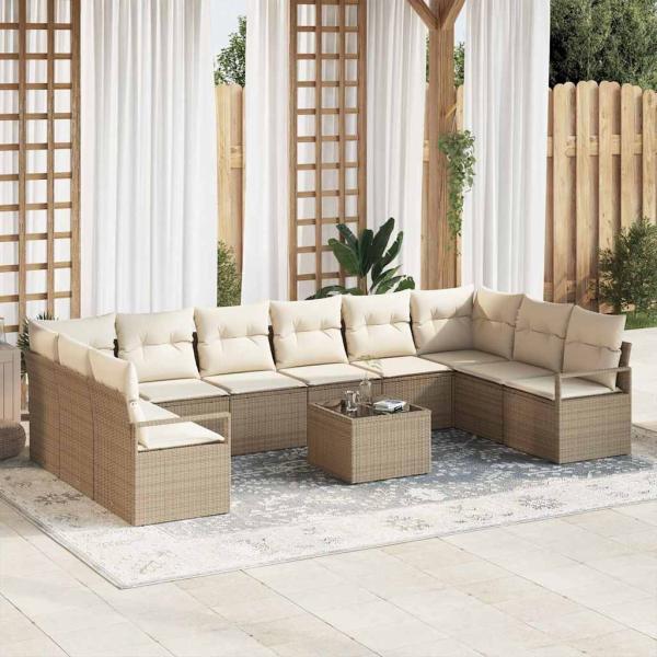 ARDEBO.de - Gartensofa-set 11 Stk. Beige und Creme Poly-Rattan
