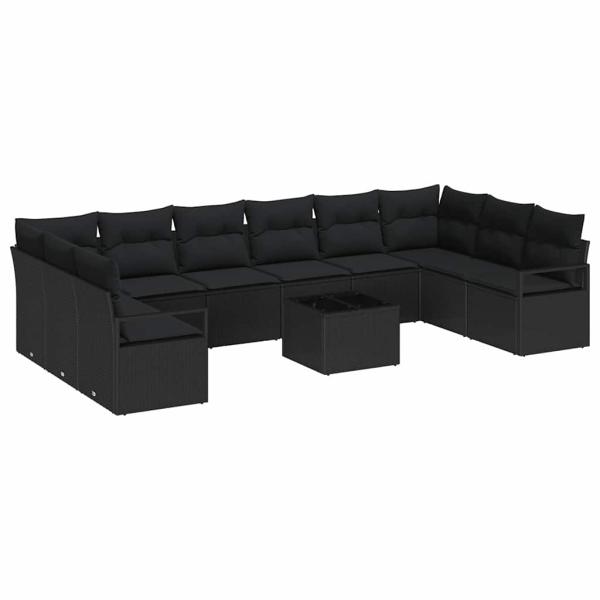 11-teiliges Garten-Sofa-Set mit Kissen Beige Poly-Rattan, 2-Sitzer Garten-Sofa mit Stauraum & Kissen Schwarz Poly-Rattan