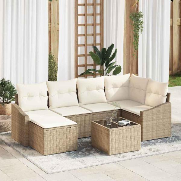 ARDEBO.de - 7-teiliges Garten Essbereich mit Kissen Braun Poly Rattan