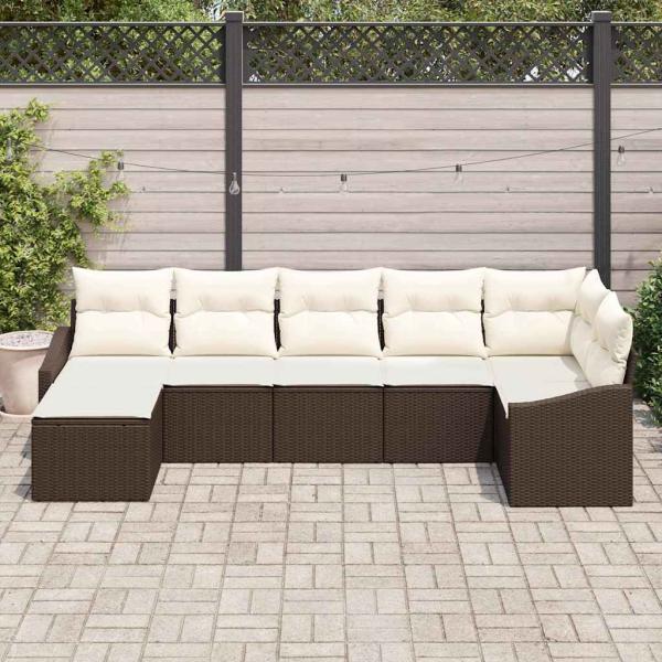 7-teiliges Garten Essgruppe mit Kissen Braun Poly Rattan