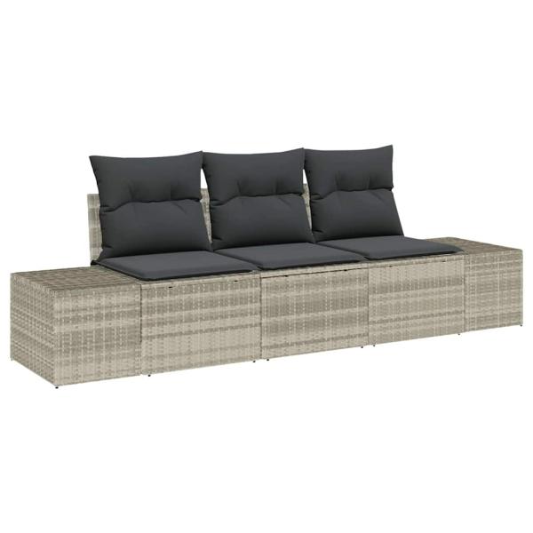 3-teiliges Garten Sofa Set mit Kissen Hellgrau Poly Rattan