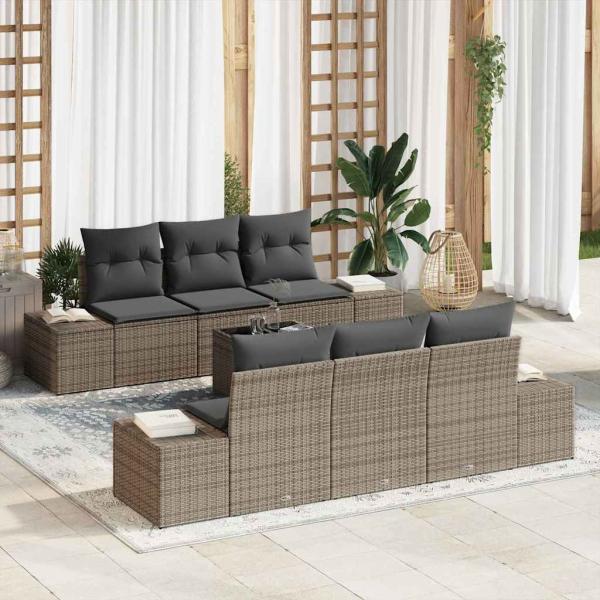 ARDEBO.de - 7-teiliges Garten-Sofa-Set mit Kissen Grau Poly Rattan