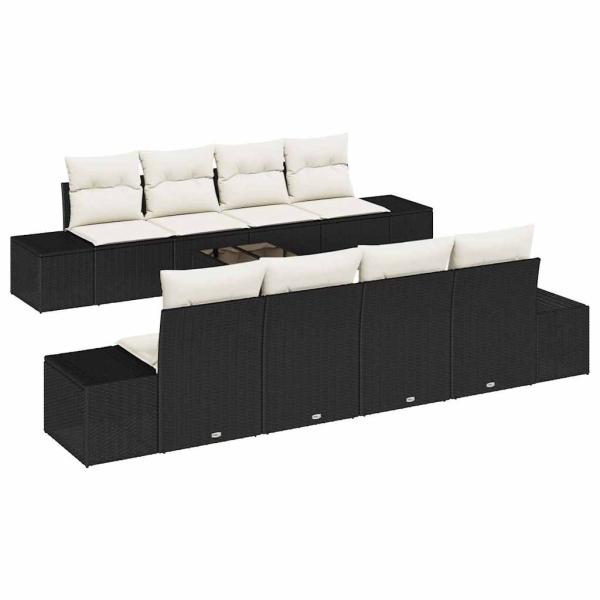 7-teiliges Garten-Sofa-Set mit Kissen in Schwarz Poly Rattan