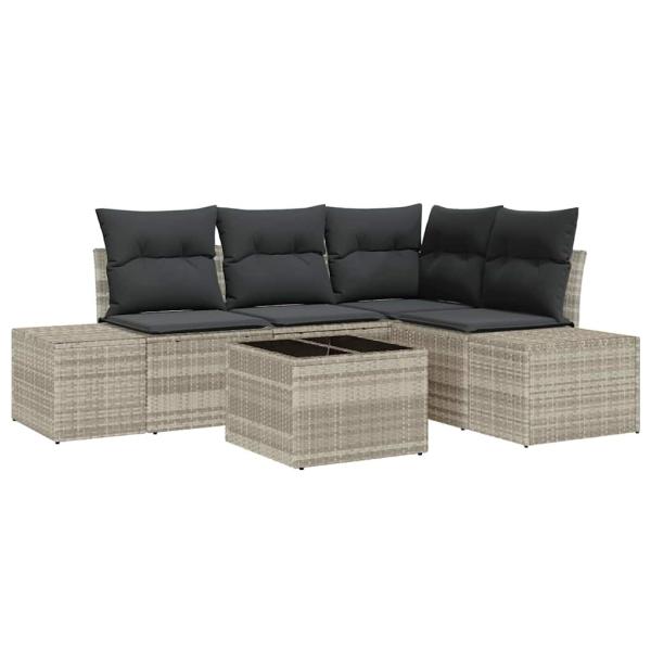 5-teiliges Garten Sofa Set mit Kissen Grau Poly Rattan