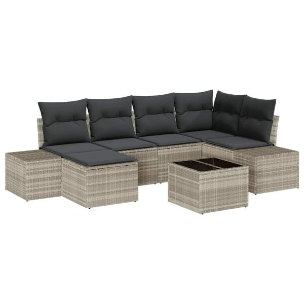 7-teiliges Garten Sofa Set mit Kissen Graues Poly Rattan