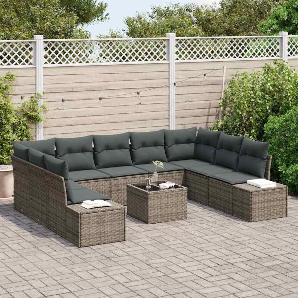 Gartensofa-set 9 stk. 8-Sitzanzahl Grau Polyrattan