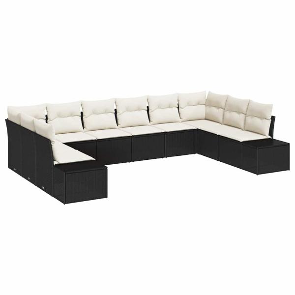 10-teiliges Garten Sofa Set mit Kissen Schwarz Poly Rattan