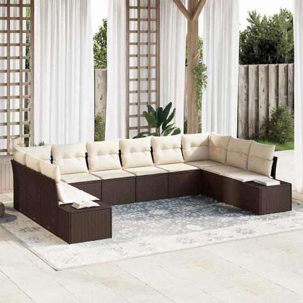 ARDEBO.de - 10-teiliges Garten-Sofa-Set mit Kissen Braunes Poly-Rattan