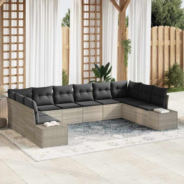 ARDEBO.de - 10-teiliges Garten-Sofa-Set mit Kissen hellgrau Poly Rattan