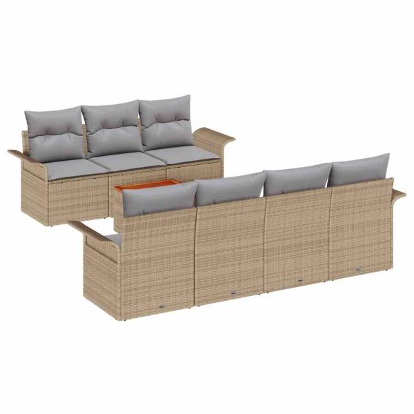 8-teiliges Garten Sofa Set mit Kissen Beige Poly Rattan Akazie, 2-Sitzer Garten Sofa mit Stauraum & Kissen Beige Poly Rattan