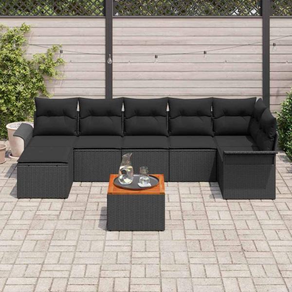Gartensofa-set 8 stk. Schwarz Poly-Rattan