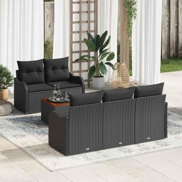 ARDEBO.de - Gartensofa-set 6 stk. 5-Sitzanzahl Schwarz Poly-Rattan