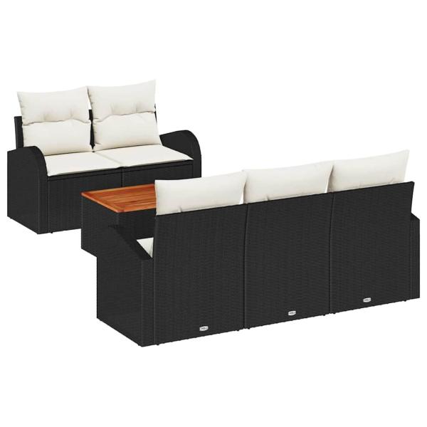 Gartensofa-set 6 stk. Schwarz und Creme Poly-Rattan
