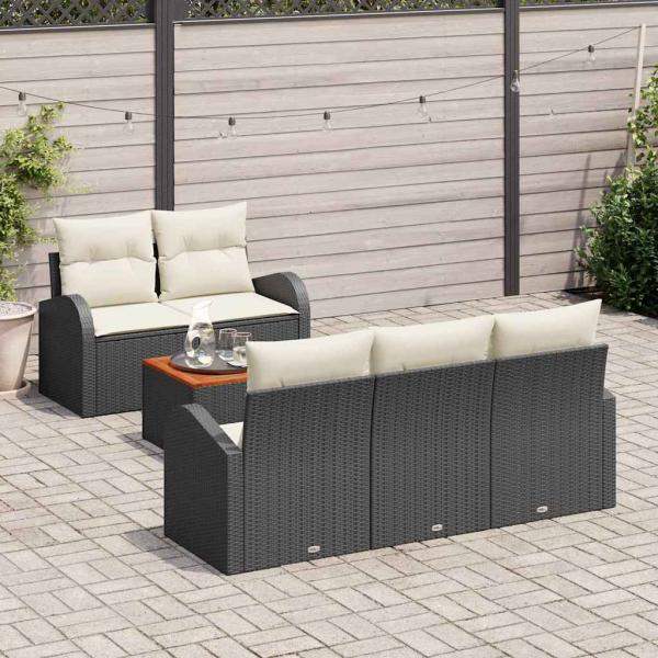 Gartensofa-set 6 stk. Schwarz und Creme Poly-Rattan