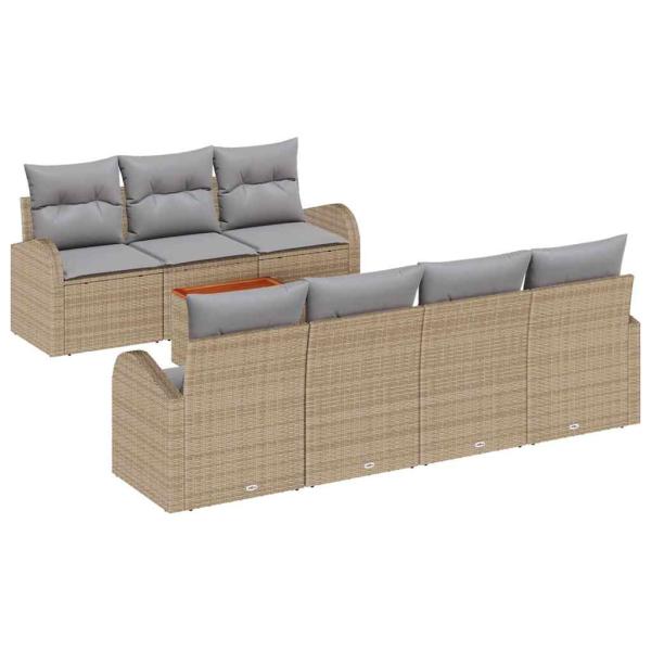 8-teiliges Garten Sofa Set mit Kissen Beige Poly Rattan Akazie, 2-Sitzer Garten Sofa mit Stauraum & Kissen Beige Poly Rattan