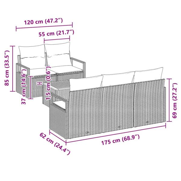6-teiliges Garten-Sofa-Set mit Kissen Schwarz Poly Rattan Akazie, 2-Sitzer Garten-Sofa mit Stauraum & Kissen Schwarz Poly Rattan