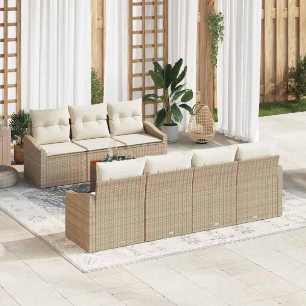 ARDEBO.de - 8-teiliges Gartensofa-Set mit Kissen Beiger Poly Rattan Akazie