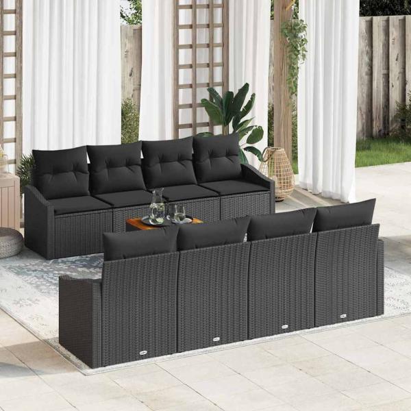 ARDEBO.de - 7-teiliges Garten-Sofa-Set mit Kissen Schwarz Poly-Rattan Akazie