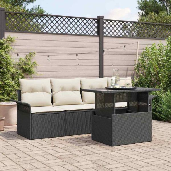 ARDEBO.de - 5-teilige Garten Sofa Set mit Kissen Schwarz Poly Rattan, 2-Sitzer Garten Sofa mit Stauraum & Kissen Schwarz Poly Rattan