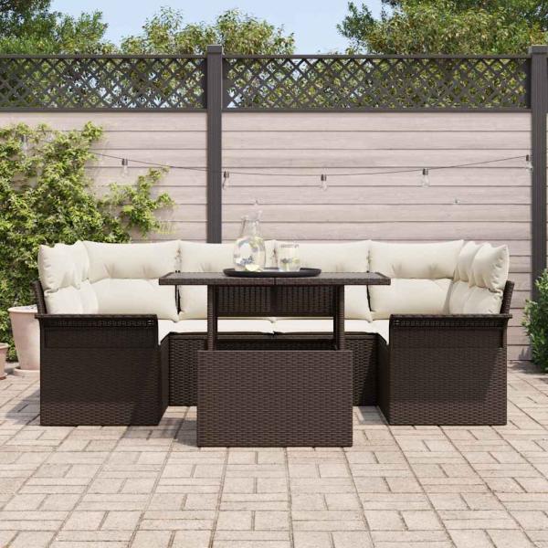 7-teiliges Garten-Sofa-Set mit Kissen aus braunem Poly-Rattan, 2-Sitzer Garten-Sofa mit Stauraum & Kissen aus braunem Poly-Rattan