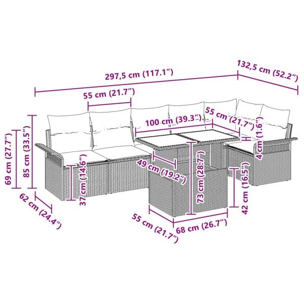 7-teilige Garten-Sofa-Set mit Kissen Schwarz Poly-Rattan, 2-Sitzer Garten-Sofa mit Stauraum & Kissen Schwarz Poly-Rattan