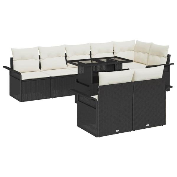 ARDEBO.de - 9-teiliges Garten-Sofa-Set mit Kissen Schwarz Poly-Rattan, 2-Sitzer Garten-Sofa mit Stauraum & Kissen Schwarz Poly-Rattan
