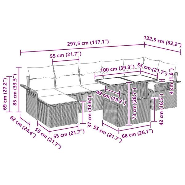 8-teiliges Garten-Sofa-Set mit Kissen Schwarz Poly-Rattan, 2-Sitzer Garten-Sofa mit Stauraum & Kissen Schwarz Poly-Rattan
