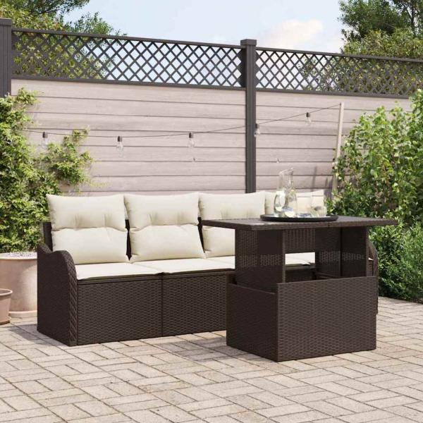 ARDEBO.de - 5-teilige Garten Sofa Set mit Kissen Braun Poly Rattan, 2-Sitzer Garten Sofa mit Stauraum & Kissen Braun Poly Rattan