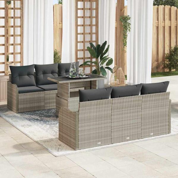 ARDEBO.de - Gartensofa-set mit Kissen mit Kissen 7 pcs Hellgrau Poly Rattan