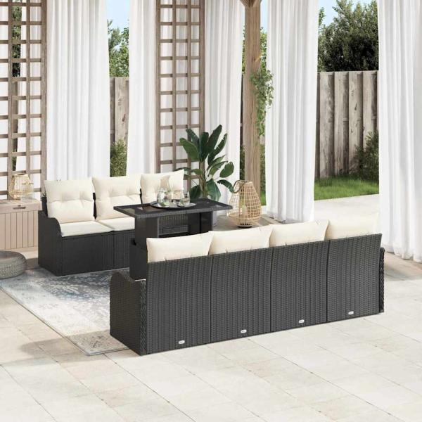 ARDEBO.de - 8-teiliges Garten-Sofa-Set mit Kissen Schwarz Poly-Rattan, 2-Sitzer Garten-Sofa mit Stauraum & Kissen Schwarz Poly-Rattan