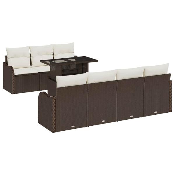 8-teiliges Garten Sofa Set mit Kissen Braunes Poly-Rattan, 2-Sitzer Garten Sofa mit Stauraum & Kissen Braunes Poly-Rattan
