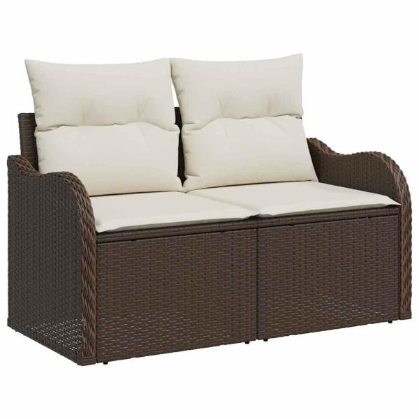 8-teiliges Garten Sofa Set mit Kissen Braunes Poly-Rattan, 2-Sitzer Garten Sofa mit Stauraum & Kissen Braunes Poly-Rattan