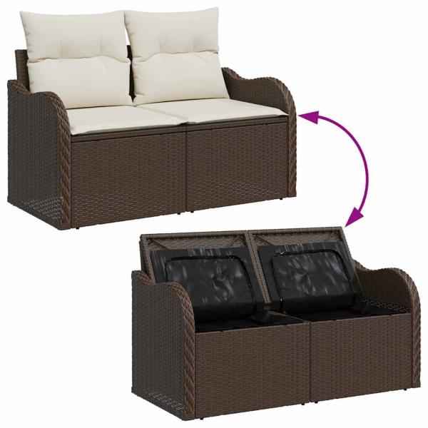 8-teiliges Garten Sofa Set mit Kissen Braunes Poly-Rattan, 2-Sitzer Garten Sofa mit Stauraum & Kissen Braunes Poly-Rattan