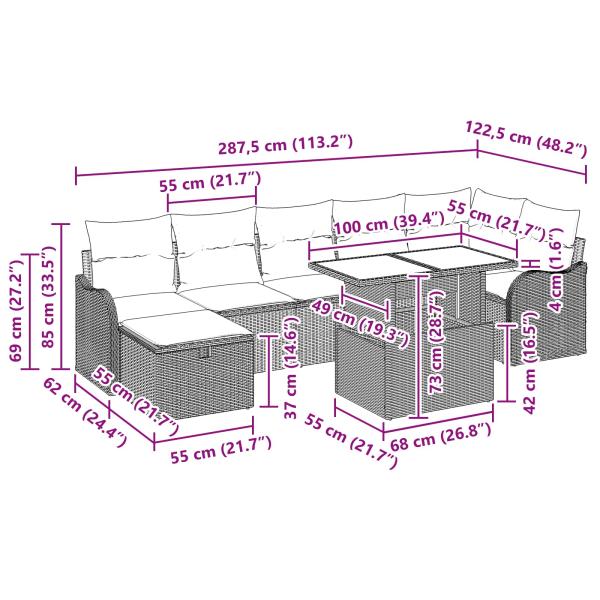 Garten-Sofa-Set mit Kissen mit Speicher 8 pcs Braun Poly Rattan