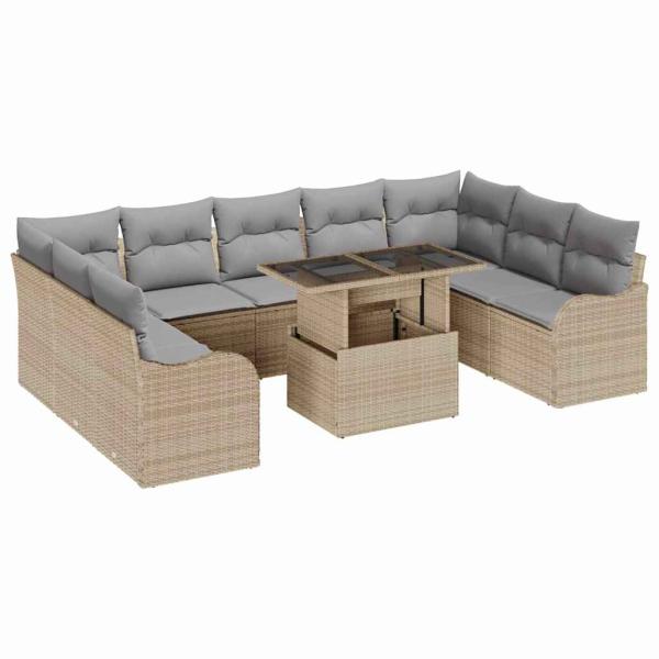 Gartensofa-set mit Kissen mit Kissen 10 pcs Beige Poly Rattan