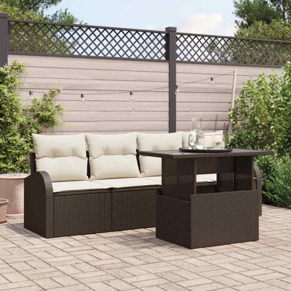 ARDEBO.de - 5-teiliges Garten-Sofa Set mit Kissen Braun Poly-Rattan, 2-Sitzer Garten-Sofa mit Stauraum & Kissen Braun Poly-Rattan