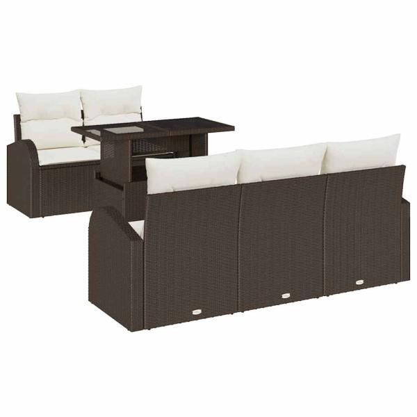 6-teiliges Garten-Sofa-Set mit Kissen aus braunem Poly-Rattan, 2-Sitzer Garten-Sofa mit Stauraum & Kissen aus braunem Poly-Rattan