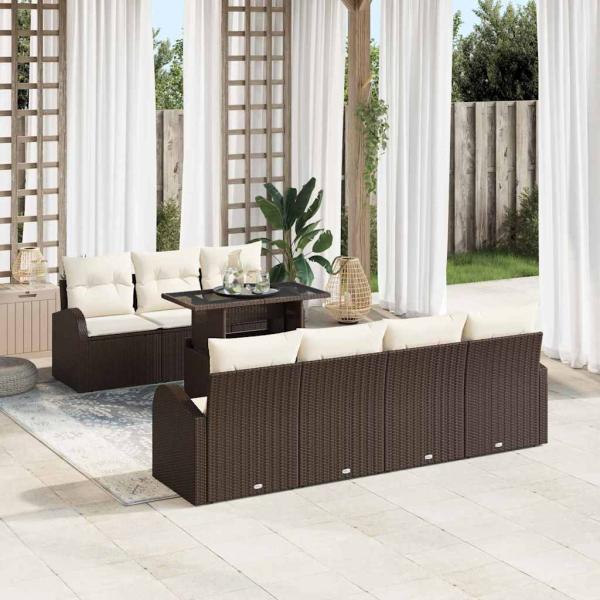 ARDEBO.de - 8-teiliges Garten-Sofa-Set mit Kissen Braun Poly-Rattan, 2-Sitzer Garten-Sofa mit Stauraum & Kissen Braun Poly-Rattan