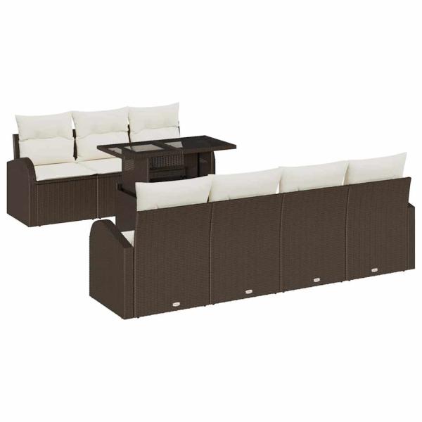8-teiliges Garten-Sofa-Set mit Kissen Braun Poly-Rattan, 2-Sitzer Garten-Sofa mit Stauraum & Kissen Braun Poly-Rattan