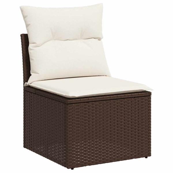 7-teiliges Garten-Sofa Set mit Kissen aus Braunem Poly-Rattan, 2-Sitzer Garten-Sofa mit Stauraum & Kissen aus Braunem Poly-Rattan