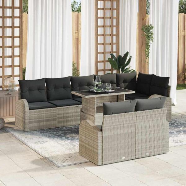 ARDEBO.de - 9-teiliges Garten Sofa Set mit Kissen Hellgrau Poly Rattan, 2-Sitzer Garten Sofa mit Stauraum und Kissen Hellgrau Poly Rattan