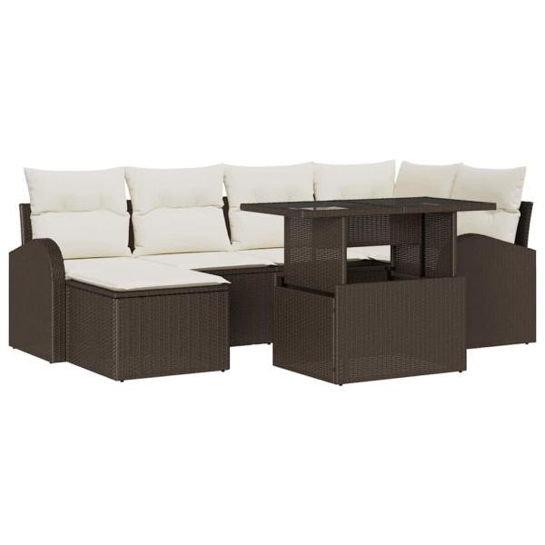 7-teiliges Garten-Sofa-Set mit Kissen aus braunem Poly-Rattan, 2-Sitzer Garten-Sofa mit Stauraum & Kissen in braunem Poly-Rattan