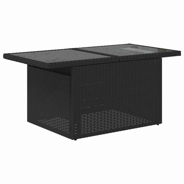 7-teiliges Garten Sofa Set mit Kissen Schwarz Poly Rattan, 2-Sitzer Garten Sofa mit Stauraum & Kissen Schwarz Poly Rattan