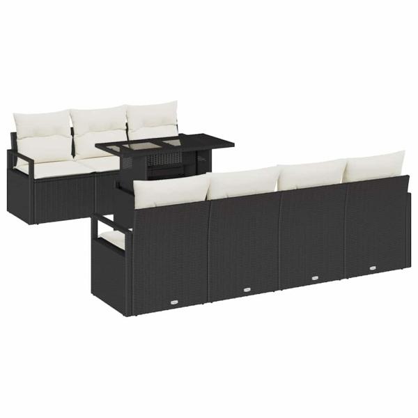 8-teiliges Garten Sofa Set mit Kissen Schwarz Poly Rattan, 2-Sitzer Garten Sofa mit Stauraum & Kissen Schwarz Poly Rattan