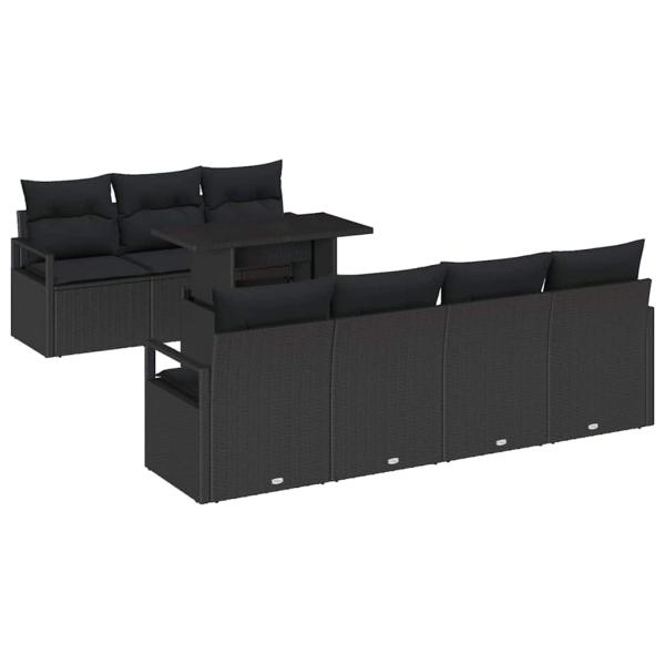 8-teiliges Garten Sofa Set mit Kissen Schwarz Poly Rattan, 2-Sitzer Garten Sofa mit Stauraum & Kissen Schwarz Poly Rattan